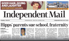 Anderson Independent-Mail newspaper front page