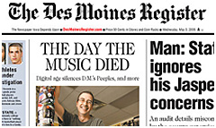 Des Moines Register newspaper front page