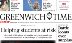 Greenwich Time newspaper front page