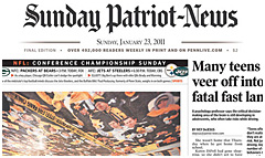 Harrisburg Patriot News newspaper front page