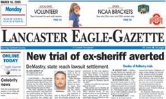 Lancaster Eagle-Gazette newspaper front page