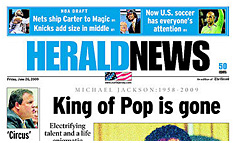 Herald News newspaper front page