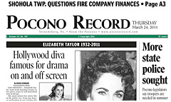 Pocono Record newspaper front page