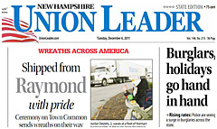 New Hampshire Union Leader newspaper front page